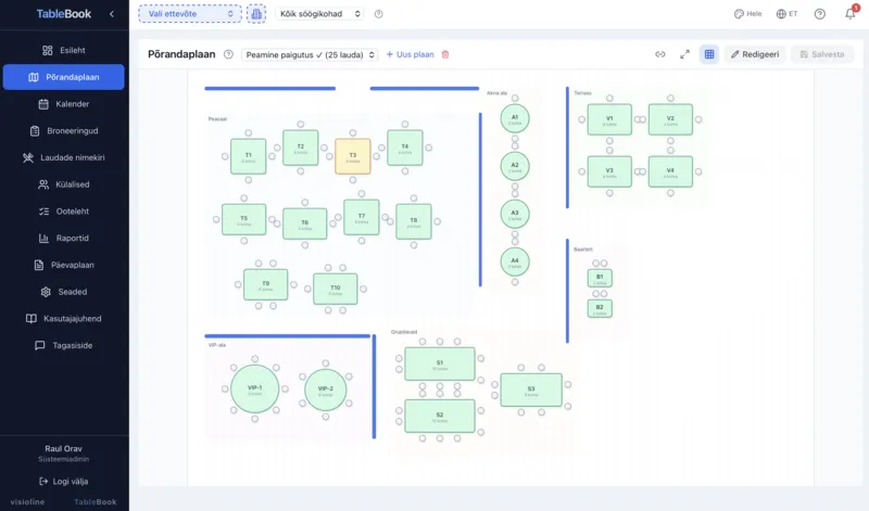 TableBook floor plan editor — visual table layout with zones and partitions