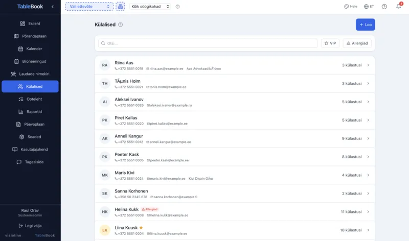 TableBook guest registry — VIP statuses, allergies, favourite tables and visit history