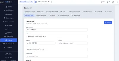 TableBook email footer settings — company details and notifications